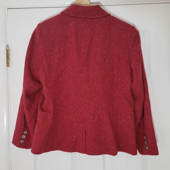 Vintage L.L.Bean Womens Blazer Two Way Collar Red Donegal Wool Silk Pockets MP - Picture 3 of 16